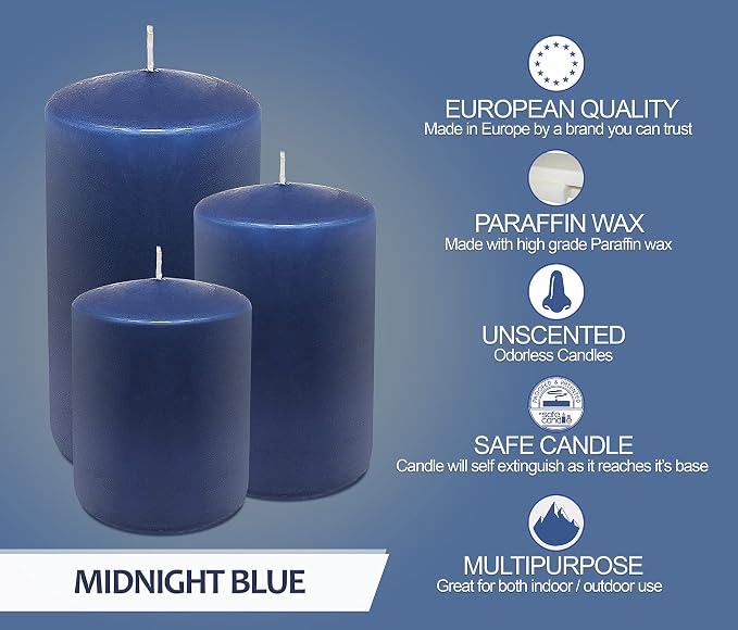 Hyoola Midnight Blue Pillar Candles 2x4 Inch - 4 Pack Unscented Pillar Candles - European Made - Image 4