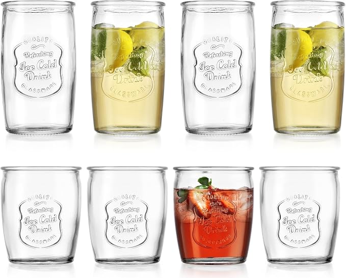 Glaver's Ice Cold Set of 8 Drinking Glasses 4-20 Oz Highball Glasses, and 4-13 Oz Whiskey Glass Cups For Everyday Home Use Water glasses, Beer, Juice, Cocktail. - Image 2