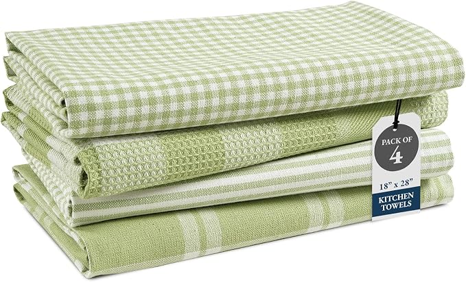 LANE LINEN Cotton Kitchen Towels Set, 4-Pack – Absorbent, Quick-Drying Dish Towels, 18" x 28" - Sage Green by LaneLinen