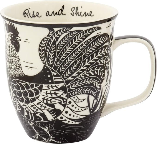 Karma Gifts 14 oz Black and White Boho Mug Rooster - Cute Coffee and Tea Mug - Ceramic Coffee Mugs for Women and Men by KarmaGifts