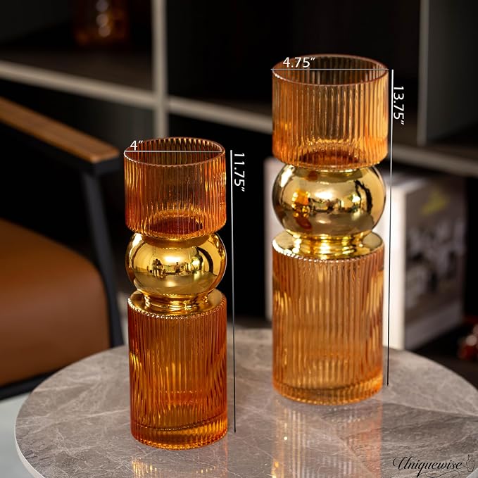 Set of 2 Decorative Orange Tall Glass Vase - Modern Minimalist Decor for Parties, and Special Events - Perfect Centerpiece for Coffee Tables, Living Rooms, Dining Tables, Offices, and Farmhouse Decor - Image 3