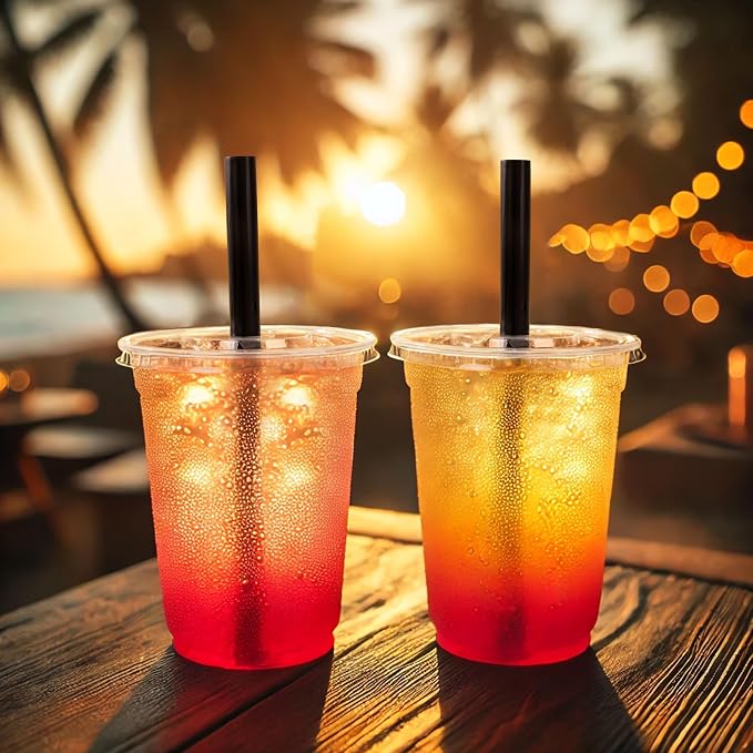 lucdnc 16oz Disposable Clear Plastic Cups with Lids & Straws | 25 Sets, Party Drinking Cups for Milkshakes, Cold Coffee, Smoothies - Image 7
