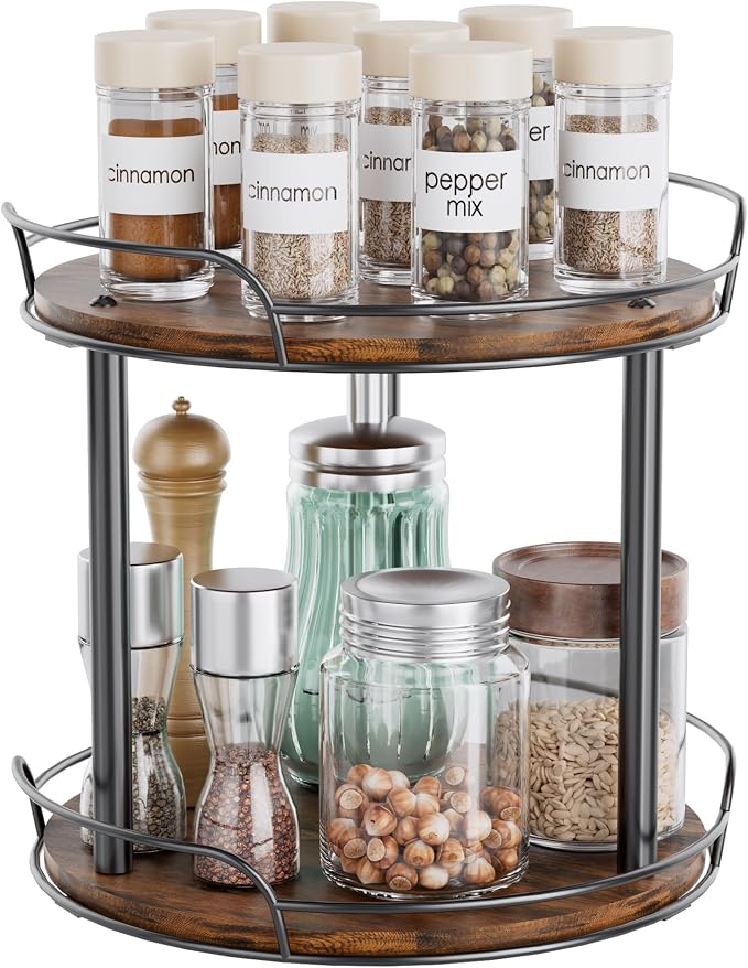 10'' Rotating Spice Rack, 2-Tier Lazy Susan Turntable Organizer | Wooden, for Cabinet, Table Top, Kitchen Countertop, Pantry, Bathroom, Vanity, Home Decor by Pantasia