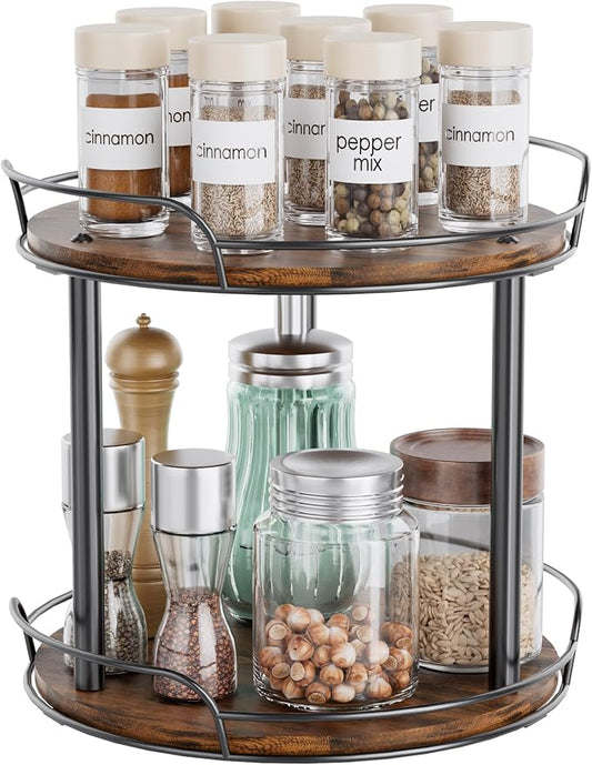 10'' Rotating Spice Rack, 2-Tier Lazy Susan Turntable Organizer | Wooden, for Cabinet, Table Top, Kitchen Countertop, Pantry, Bathroom, Vanity, Home Decor by Pantasia