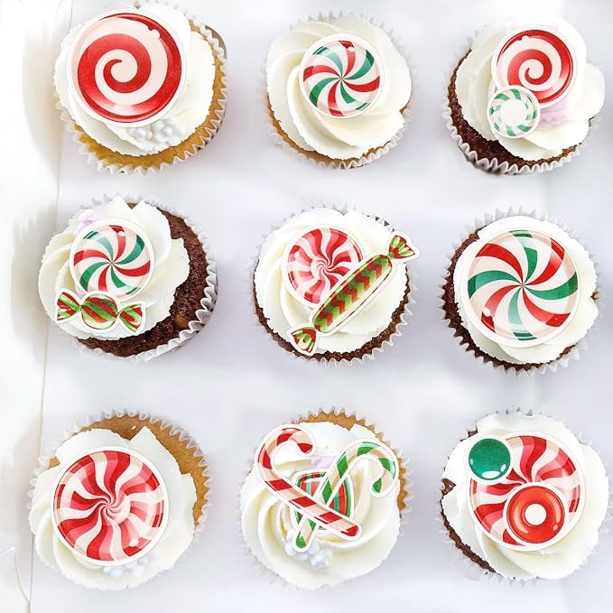 54PCS Edible Christmas Cupcake Toppers - Wafer Paper Candy Cupcake Toppers Decorations for Christmas Party Supplies Holiday Party Decorations - Image 4