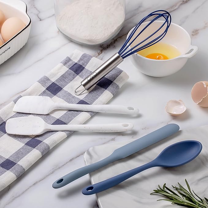 Cook With Color Kitchen Utensil Set - Silicone Kitchen Tools, Whisk, Tong, Spatula, Spoonula and Spoon, Navy Collection