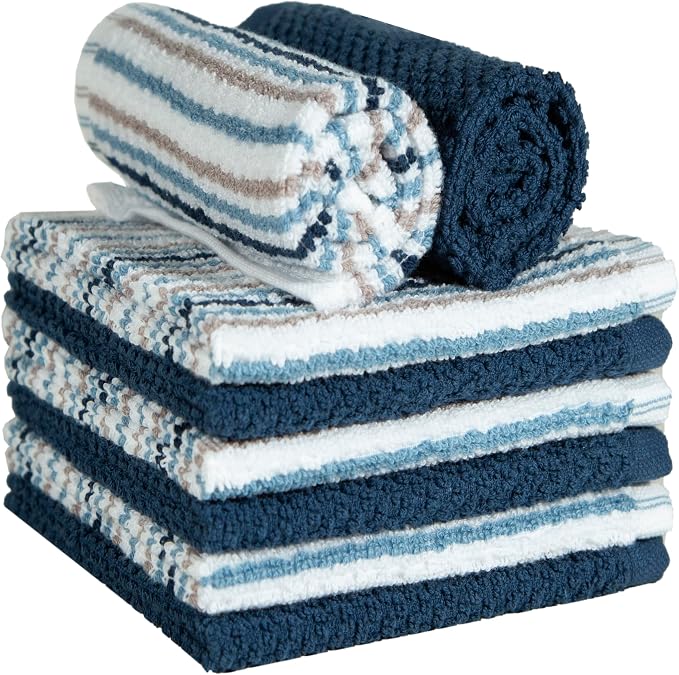 Bumble Dish Cloths 8-Pack, 100% Cotton Kitchen Towels, 12"x12" Blue | 430 GSM Soft Dish Towels for Kitchen, Highly Absorbent & Durable Kitchen Rags for Washing Dishes - Image 4