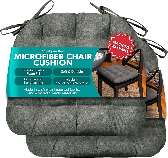 Barnett Home Decor Microsuede Dining Chair Cushions, 16.5 x 18, Pack of 2 – Grey (Gray) – Reversible, Machine Washable by BarnettHomeDecor