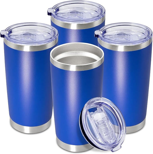 20oz Tumbler Insulated Coffee Tumblers with Lid Stainless Steel DarkBlue 4P | 20 oz Tumblers Double Wall Insulated Vacuum 20oz Coffee Mug Leak Proof Tumblers with Lid Powder Coated - Dark Blue 4 Pack by AEPDTD
