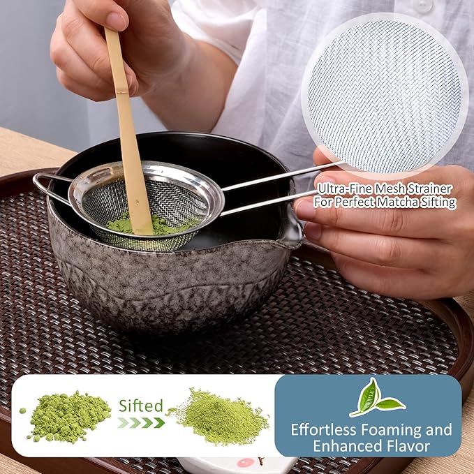 Joyscale Matcha Whisk Set, Matcha Set Whisk And Bowl, 8 Pcs Matcha Kit Set(Texture Design), 16 OZ, Japanese Matcha Tea Set, Matcha Making Kit Gifts for Tea Lovers(Kiln White)