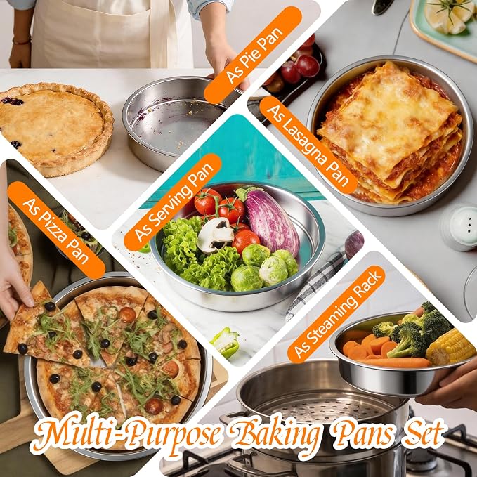tifanso 3PCS 8" Round Stainless Steel Even Heating Cake Pans for Baking | Stackable Design, Perfect for Layer Cakes Birthday Parties & Weddings, Dishwasher Safe, Ideal for Home Bakers - Image 6