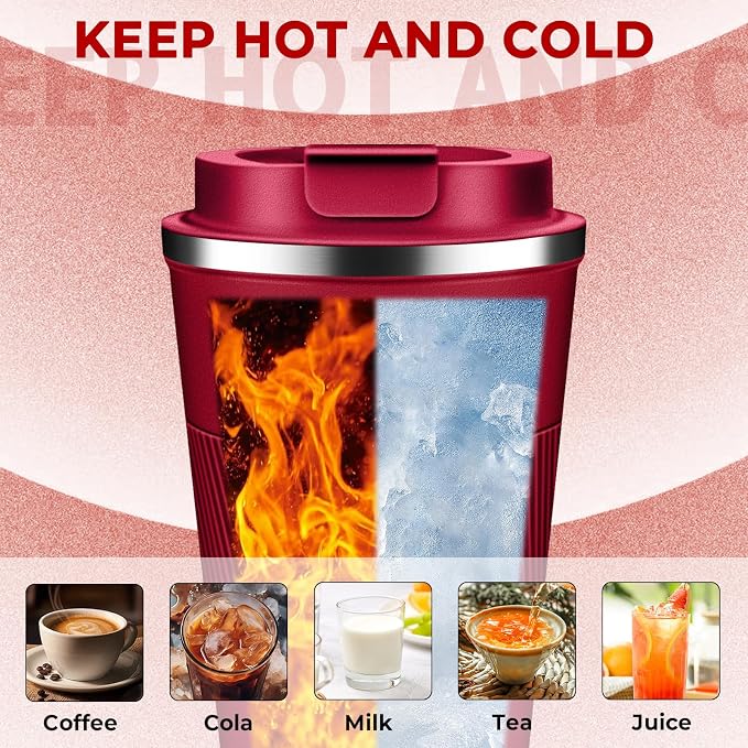 Insulated Coffee Tumbler 17 oz, Stainless Steel Coffee Mug with Lids, Travel Coffee Mug Leak Proof, Double Wall Vacuum Insulated Reusable Iced Coffee Cup, Keep Drinks Hot and Cold (Red, 17 Ounces) - Image 5