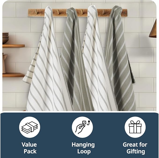 LANE LINEN Kitchen Towels Set - Pack of 4 Cotton Dish Towels for Drying Dishes, 18”x 28”, Absorbent Tea Towels, Quick Drying Kitchen Towel Set - Grey - Image 7