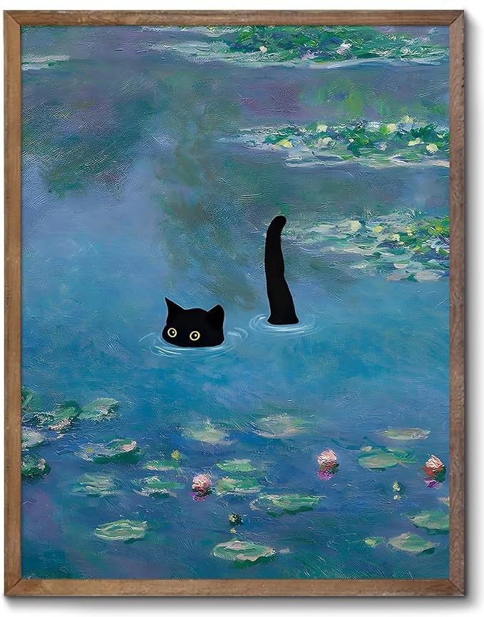 XOCUUI Cat Wall Art Monet Prints Vintage Canvas Wall Art Funny Cat in Water Lilies Posters for Room Bedroom Living Room Bathroom Wall Decor Aesthetic (Size: 8''x10'') by XOCUUI