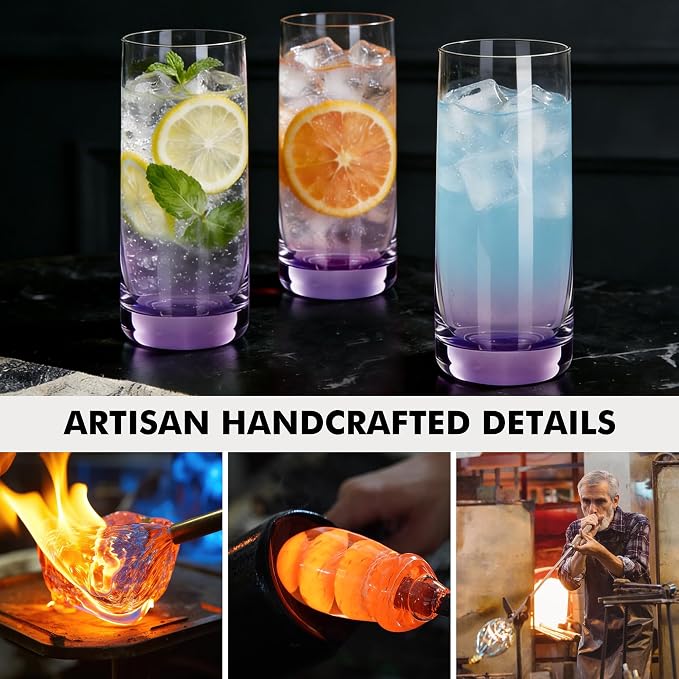 Purple Highball Glasses Set of 6, 13oz Drinking Glass Cups for Mixed Drink Cocktail, Beer, Mojito, Water and Juice,Thick Tall Crystal Glassware for Kitchen, Restaurant, Home Bar and Parties - Image 7
