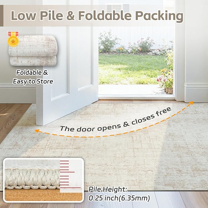 5x8 Washable Area Rug for Living Room Bedroom: Non-Slip Modern Beige White | Machine Washable TPR Backing, Stain-Resistant Low Pile, Pet & Kid Friendly, Abstract Decor for Dining Room, Dorm, Home Office - Image 7