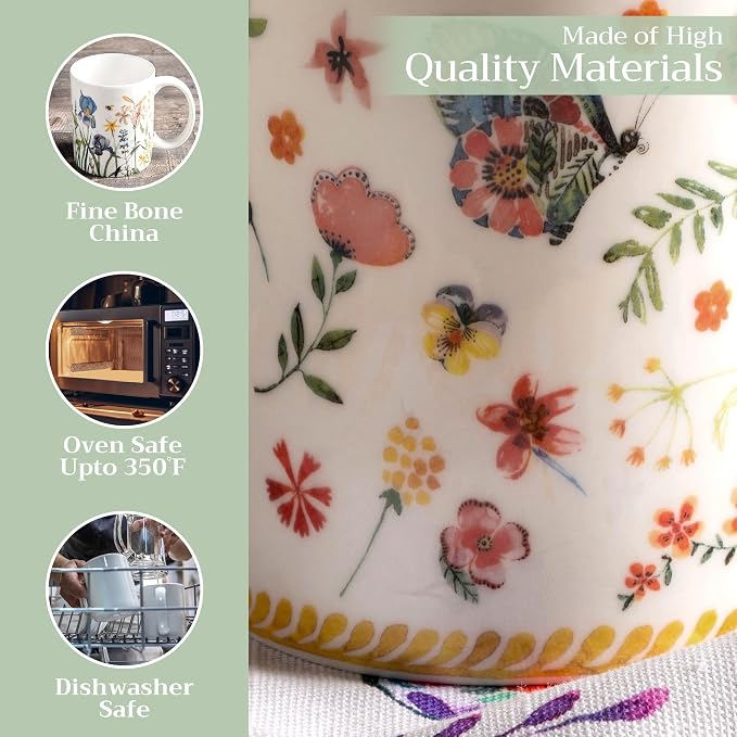 Maison d' Hermine Coffee Mug with Handles Tea Cups (12 Ounce, Pack of 1) | Fine Bone China Coffee Mugs for Hot Beverages Cappuccino Latte Home Spring Summer -Happy Florals - Sweety Summer Morning - Image 3