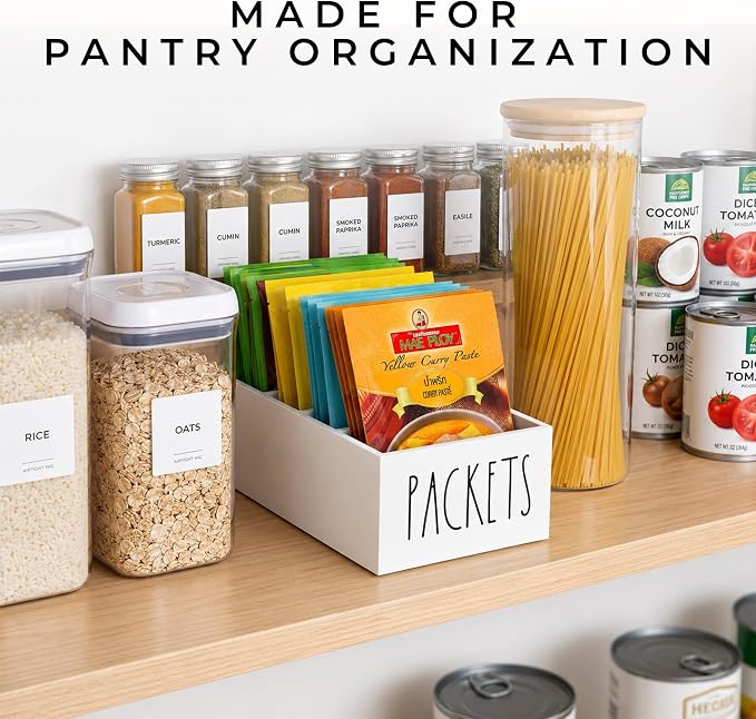 Seasoning Organizer, Pantry Storage Bins for Food Mixes, Spices, Gravy, Taco, and Dressing Packets - Modern Farmhouse Kitchen Organization (White) - Image 6
