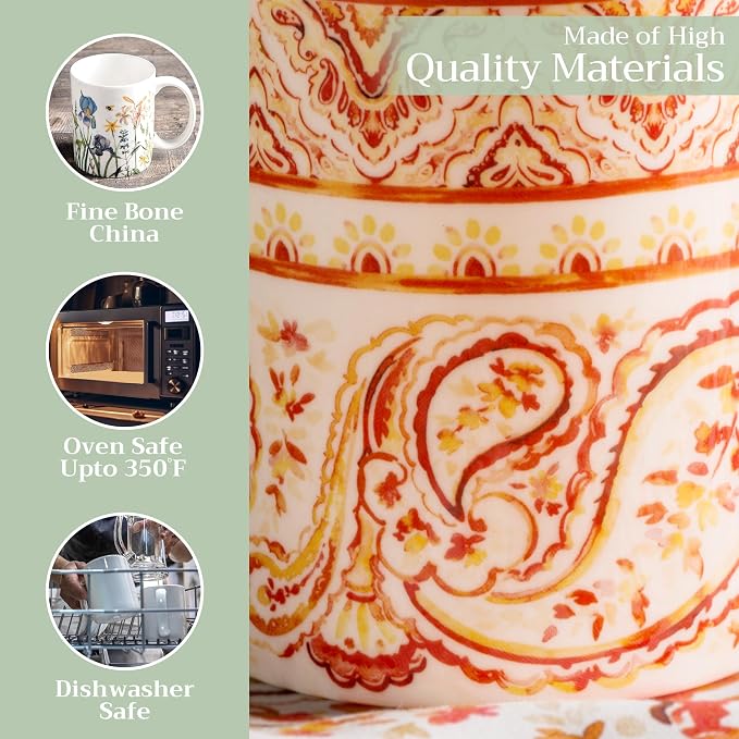 Maison d' Hermine Coffee Mug with Handles Tea Cups (15 Ounce, Pack of 1) | Fine Bone China Coffee Mugs for Hot Beverages Cappuccino Latte Home Hotel Spring Summer -Palatial Paisley - Indian Summer - Image 3