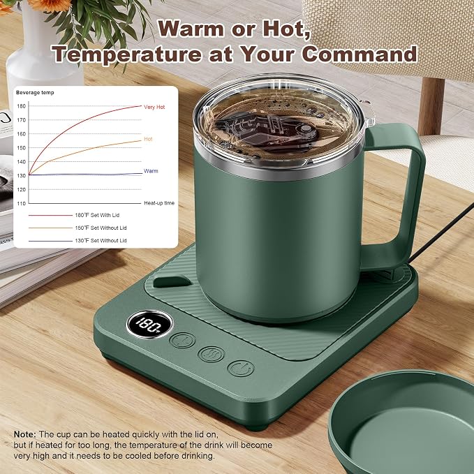 Felibeaco Coffee Mug Warmer & Mug Set for Desk, Smart Coffee Cup Warmer with 16oz Heated Mug, Cup Heater with Auto Shut Off for Office/Home, Coffee Gifts for Men&Women, for mom,Green - Image 3