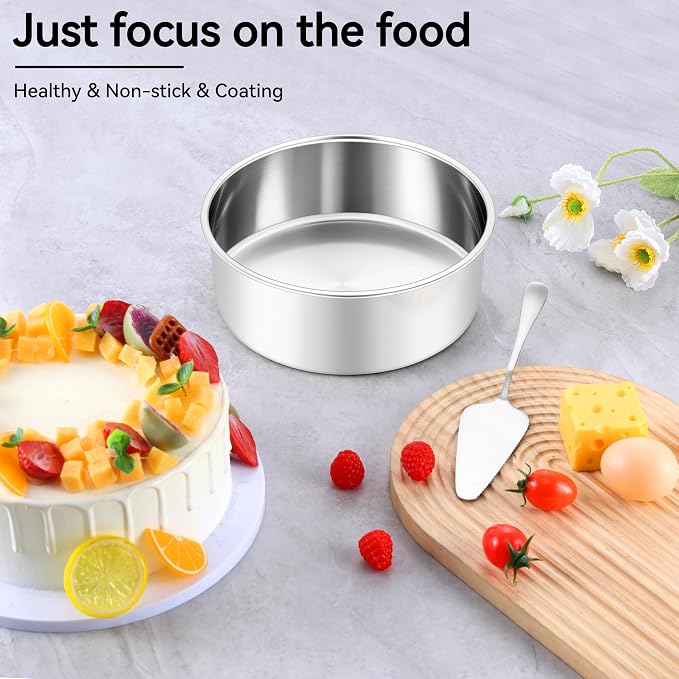 Leonyo 6 Inch Round Cake Pans Set of 3, Stainless Steel Round Layer Cake Baking Pans, Metal Baking Tins for Wedding Birthday, Even Heating, Non Toxic & Healthy, Heavy-Duty, Dishwasher - Image 4