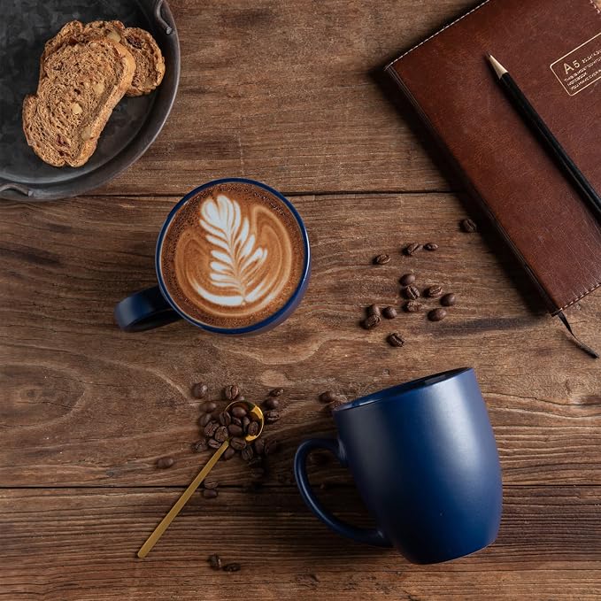 AmorArc 16oz Coffee Mugs Set of 6, Large Ceramic Coffee Mugs for Men, Women, Dad, Mom, Modern Coffee Mugs With Handle For Tea,Latte,Cappuccino,Cocoa. Dishwasher&Microwave Safe, Matte Blue - Image 5