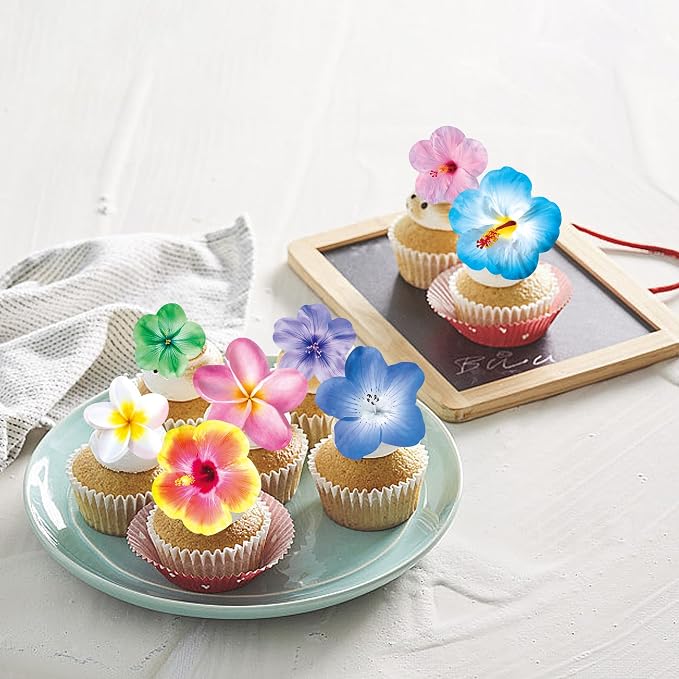 48 PCS Edible Flowers Cupcake Toppers Wafer Paper Birthday Party Hawaiian Birthday Party Decoration Wedding Themed Party Cake Decoration - Image 3