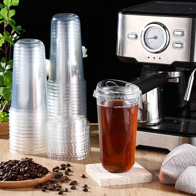 Ziliny 50 Sets Clear Plastic Coffee Cups with Sip Lids, Disposable Plastic PET Crystal Cups for Iced Coffee, Smoothie, Cold Beverage, Drink Shops and Party Catering(Clear,20 oz) - Image 2