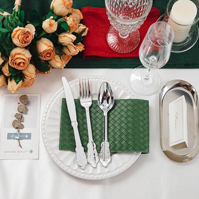N9R 120PCS Silver Plastic Silverware, Vintage Disposable Utensils & Cutlery | 40 Fancy Forks, Spoons, Knives, Heavy Duty, BPA-Free, for Party, Weddings, Birthday & Holiday - Image 5
