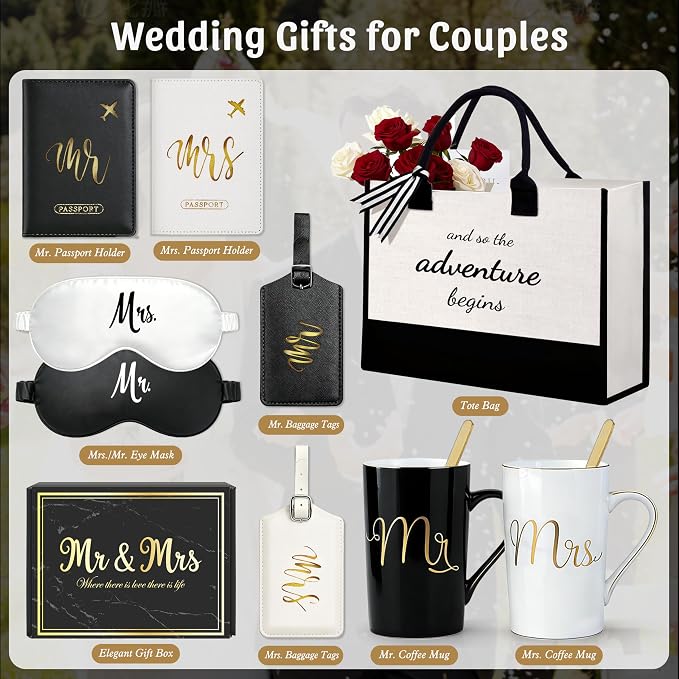 Jumway Wedding Gifts Basket, Gifts for Bridal Shower Engagement Wedding and Married Couples Anniversary - Tote Bag Ceramic Marble Coffee Mugs Gift Set Black - Image 2