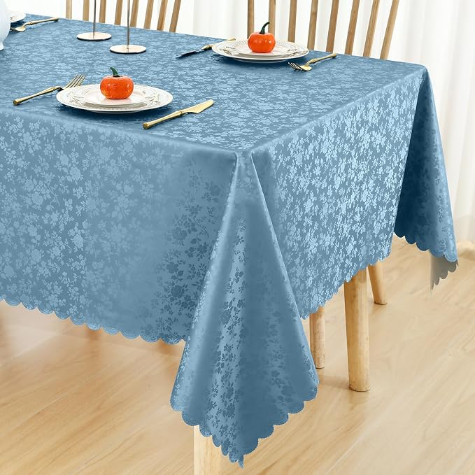 Smiry Square Waterproof Heavy Duty Vinyl Tablecloths, 60 x 60 Inch | Wipeable Washable Floral Embossed Table Cover for Kitchen and Dining Room, Indoor & Outdoor Use, Stone Blue - Image 6