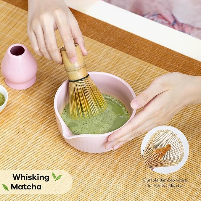 Traditional Matcha Bowl with Spout, Ceramic Matcha Tea Bowl (Chawan), Matcha Mixing Bowl for Whisking Matcha, Pink