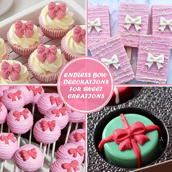 HKNMTT Mini Bow Silicone Molds for Candy Fondant Chocolate Clay Cake Sugar Cake Pop Decorating, 16 Cavities Cute Shapes DIY Cupcake Toppers Craft Birthday Moulds - Image 6
