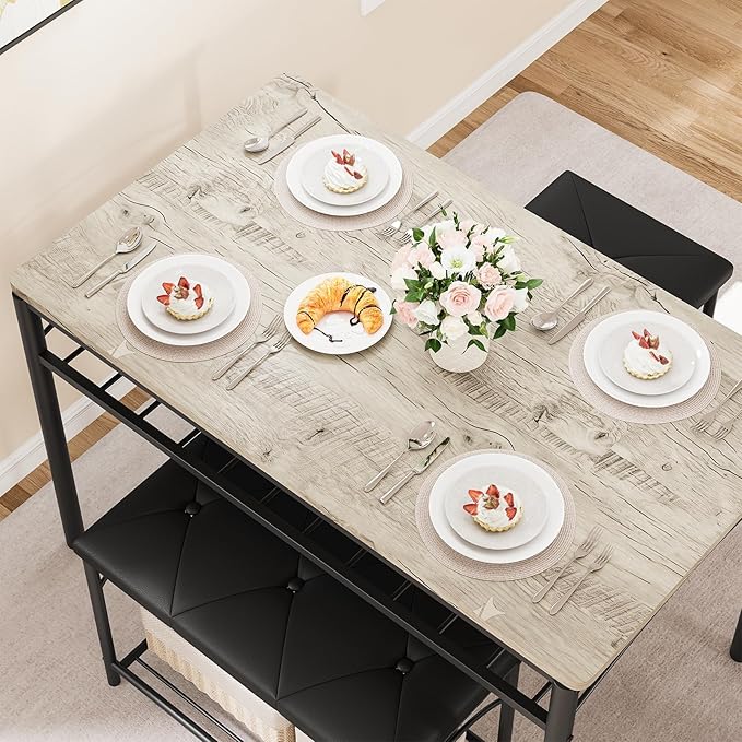 GarveeHome Dining Table Set for 4 with Upholstered Benches and 2 Stools, Modern Space Saving Kitchen Breakfast Table, Ideal for Small Kitchens, Apartments, Studios, and Compact Living Spaces - Image 5
