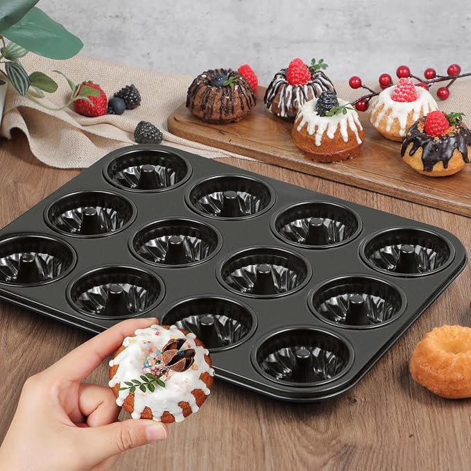 Webake 2 Pack Mini Fluted Tube Cake Pan, Non-Stick 2.8 Inch Cake Pans, Heavy Gauge Carbon Steel 12-Cavity - Image 2