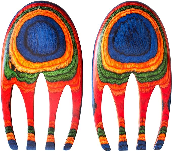 Baltique Marrakesh Salad Hands, Colorful Wood Salad Tongs Alternative | 2-piece salad claw servers. Colorful layered wood. Wide scoop for tossing greens, pasta, fruit. Bowl-grip knob catches rim. by TotallyBamboo