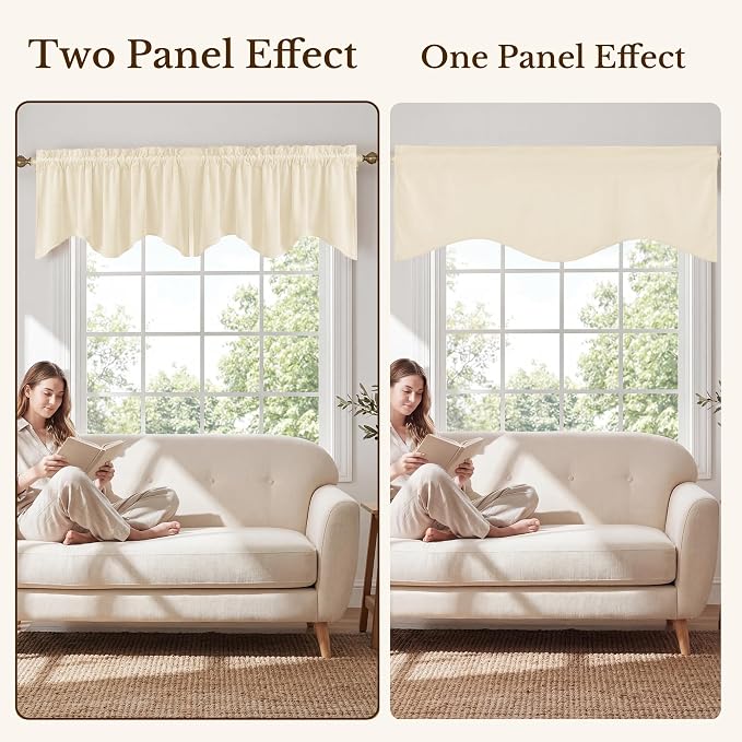 Ivory White Valance for Windows 52x18 Inch 1 Panel | Elegant Wavy Kitchen Curtains for Small Window, Privacy Small Window Treatments for Bedroom, Nursery - Image 7