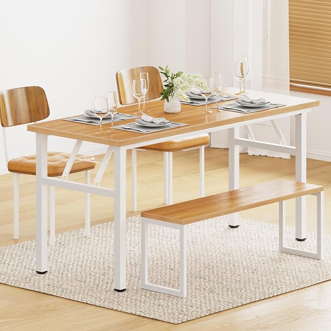 DlandHome 62 Inch Large Folding Computer Desk, Fully Assembled, Teak White | Foldable Writing Table for Bedroom Dorm, Conference Table for Home Office, Wood Top Metal Frame, Collapsible Easy Storage - Image 7