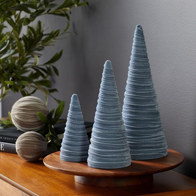 Your Heart's Content Slate Blue Velvet Trees Set of 3, Modern Artisan Mantel Accent, Bookshelf, Boy Nursery, Valentine Tree Tablescape, Cozy Gift for (Slate Blue) - Image 2