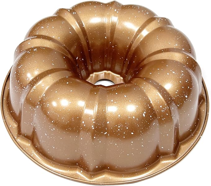 Kundalini Classic Bakeware 9.5 Inch Non-stick Fluted Cake Pan,Heavy Duty Carbon Steel Tube Baking Mold Gold by Kundalini