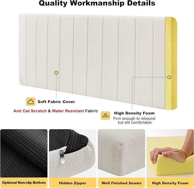 Custom Bay Window Sill Seat Cushion Plump Textured Line Customized Bench Seating Foam Cushions for Indoor Furniture, Mudroom, Reading Nook, Kitchen Dining Room, Anti-Cat, Splash-Proof, Non Slip Bottom - Image 2