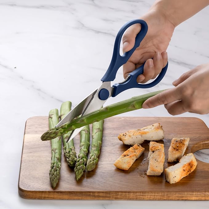 Rae Dunn Kitchen Scissors- Stainless Steel Kitchen Shears, Cooking Scissors for Cutting Meat, Chicken, Herbs and Produce with Blade Cover and Soft Grip Handles (Blue) - Image 5