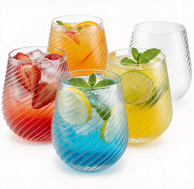 40 Pack Plastic Wine Glasses, 12 Oz Disposable Cocktail Whiskey Glasses | Spiral Stemless Champagne Margarita Glasses, Clear Unbreakable Reusable Plastic Cups for Party Wedding Birthday by Maaacute