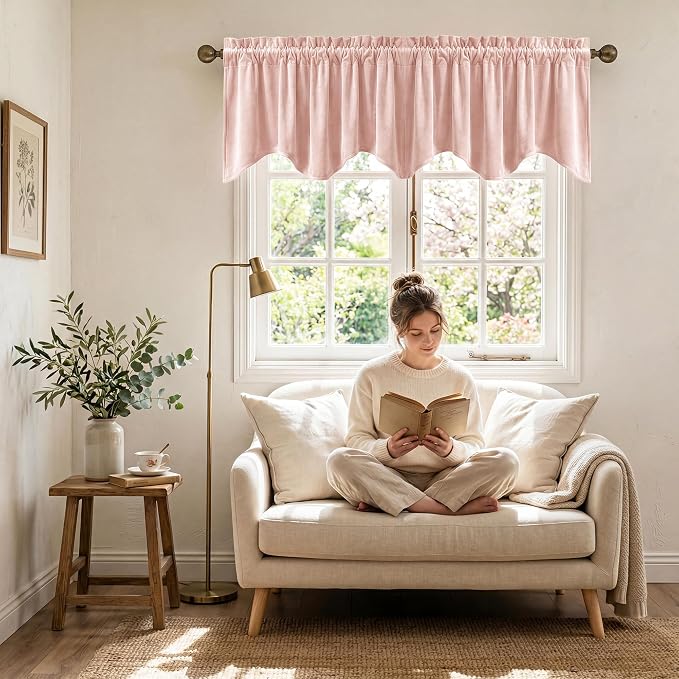 Pink Spring Decor Velvet Window Valance 52x18 Inch 1 Panel | Soft Wavy Pink Kitchen Curtains for Small Windows, Cute Decorative Window Treatment for Nursery Bedroom - Image 3