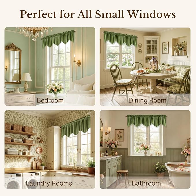 Grass Green Valance for Windows 52x18 Inch 1 Panel | Bright Wavy Green Kitchen Window Treatment, Spring Decorative Short Drapes for Bathroom, Kids Room, Rod Pocket - Image 6