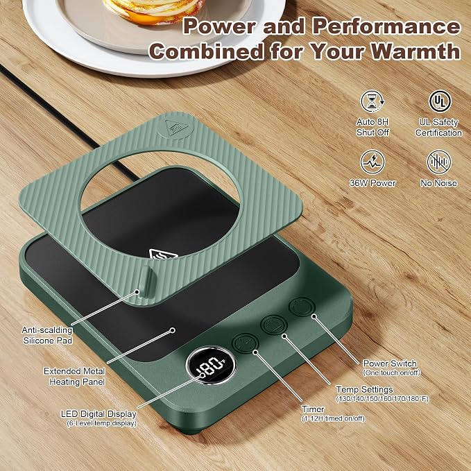 Felibeaco Coffee Mug Warmer & Mug Set for Desk, Smart Coffee Cup Warmer with 16oz Heated Mug, Cup Heater with Auto Shut Off for Office/Home, Coffee Gifts for Men&Women, for mom,Green - Image 5