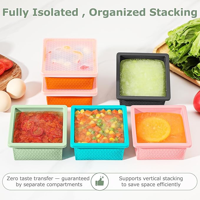 Silicone Freezer Tray with Lid-Stackable Soup Freezer Container Molds,2-Cup Ice Cube Trays for Perfect Portion Control,Food Storage & Meal Prep,Oven & Dishwasher Safe-4 Pack