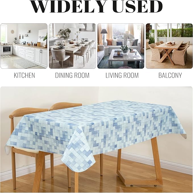 FIFTY FEET 54X54 Inch Square Tablecloth, Vinyl Tablecloth with Flannel Backing Waterproof Table Cloth, Spill Proof Picnic Table Cover for Outdoor/Indoor/Camping/Dining(Blue Plaid) - 3 Packs - Image 7
