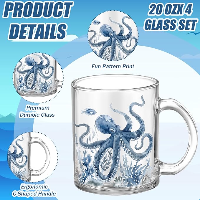 Tioncy 4 Pcs Coastal Mugs Blue Sea Turtle Coffee Mugs 12 oz Summer Beach Ocean Animal Cup Coastal Gift Decorative for Women Everyday Use Housewarming New Home Gift - Image 2