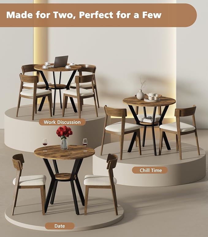 MECHYIN 31.5" Round Kitchen Table for 2-4, Small Round Dining Table with Storage, Rustic Wood Circle Table with Metal Legs, Compact Dining Room Table for Kitchen, Cafe, Apartment and Small Space - Image 5